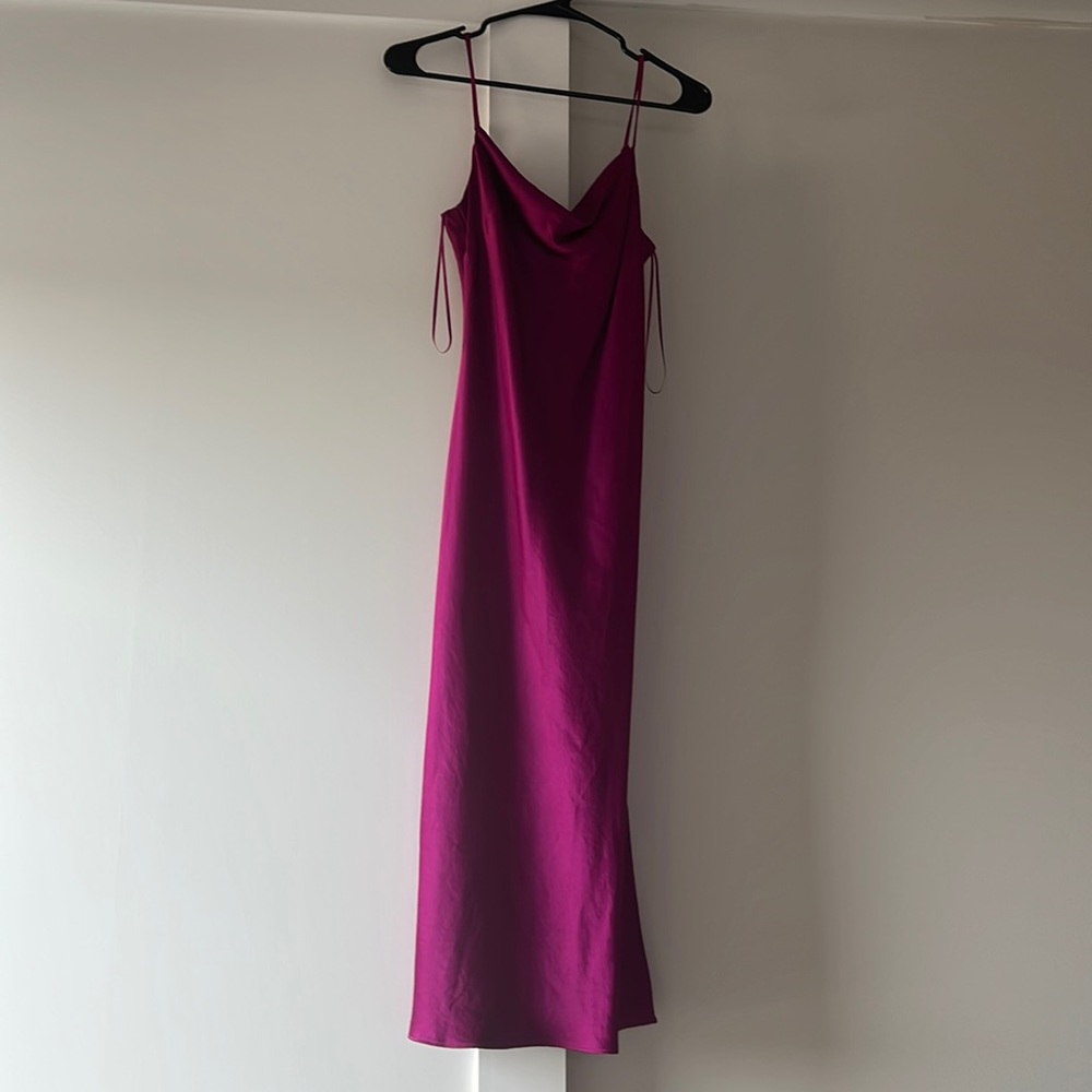 Pink satin midi slip dress